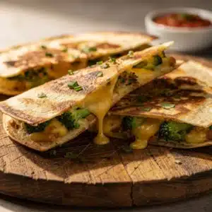 crispy cheesy broccoli quesadillas - featured image