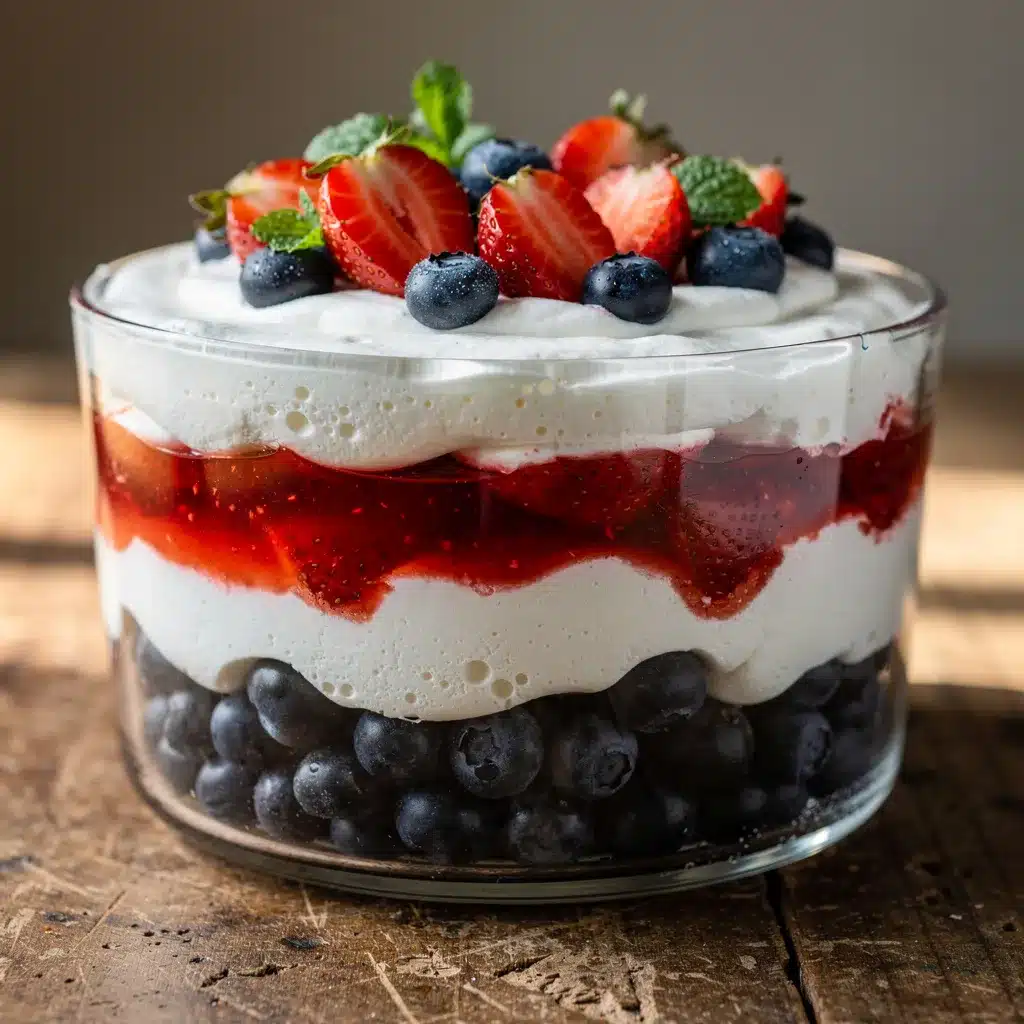 fresh red white and blue layered trifle preparation steps