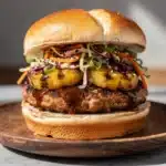 grilled pineapple teriyaki chicken burgers - featured image