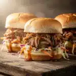 slow cooker honey garlic bbq pulled pork sliders - featured image
